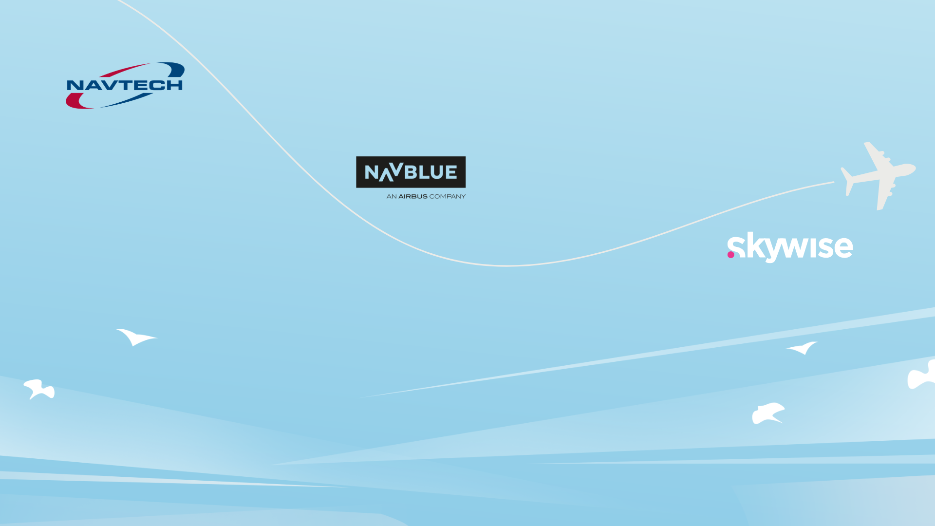 NavTech to NAVBLUE to Skywise logo on sky background